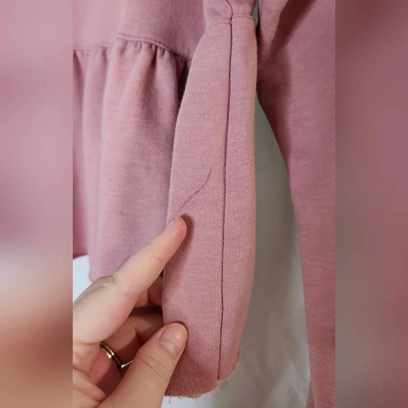 Don't Ask Why Womens Cropped Ruffle Sweatshirt Top One Size Muted Rose Pink - Picture 2 of 8